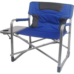 lot 716 image: Ozark Trail XXL Folding Padded Director Chair with Side Table, Blue