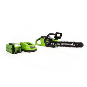 lot 720 image: Greenworks - 14 in. 40-Volt Cordless Brushless Chainsaw (2.5Ah Battery and Charger Included) - BlackGreen