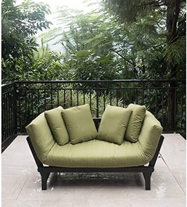 lot 725 image: Better Homes & Gardens Delahey Convertible Studio Outdoor Daybed Sofa, Dark Brown w Green Cushions