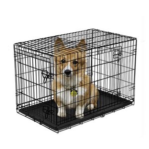 lot 750 image: Vibrant Life Double-Door Folding Dog Crate with Divider, 30