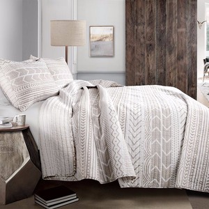 lot 765 image: Hygge Geo Taupe 3-Pc Set King Quilt Set