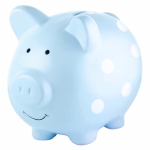 lot 810 image: Pearhead Ceramic Piggy Bank, Blue Polka Dot