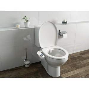 lot 813 image: Bio Bidet SlimGlow Simple Bidet Toilet Attachment In White with Dual Nozzle, Battery Operated Night Light, Fresh Water Spray, Non Electric, Easy To Install, Brass Inlet and Internal Valve