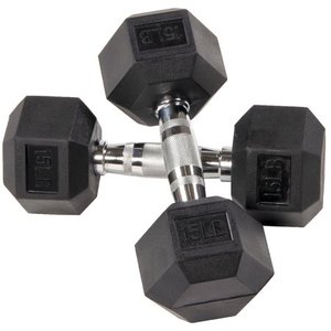 lot 820 image: BalanceFrom Rubber Encased Hex Dumbbells, 15 lbs Pair