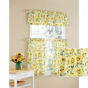 lot 824 image: Mainstays Sunflower 3-Piece Kitchen Curtain Tier and Valance Set