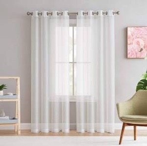 lot 825 image: HLC.ME 2 Piece Premium Semi Sheer Voile Window Curtain Grommet Panels for Bedroom (Ivory) - 54 W x 84 L