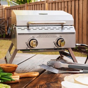 lot 831 image: Expert Grill 2 Burner Tabletop Propane Gas Grill Silver