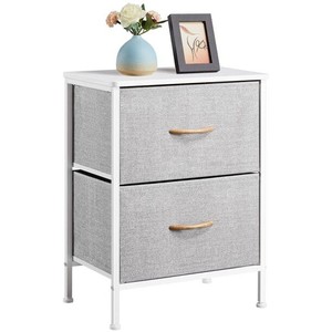 lot 832 image: Yaheetech Fabric Nightstand End Table with 2 Drawer and Removable Organizer Bins,Light Gray