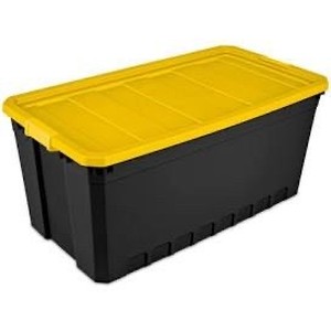 lot 878 image: Sterilite Plastic 50 Gallon Stacker Tote, Yellow Lily