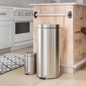 lot 808 image: Honey Can Do 30L and 3L Stainless Steel Step Trash Can Combo, Round
