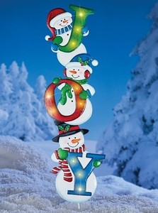 lot 118 image: Outdoor Solar Lighted Snowmen JOY Garden Stake