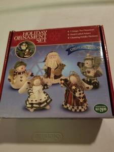 lot 132 image: Christmas Ornament Set Of 5 Hand Crafted Artistry Santa Snowmen Angels