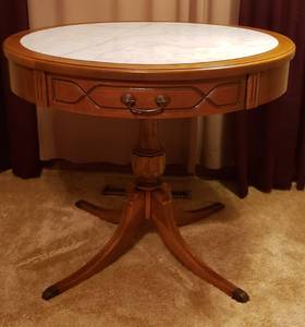 lot 100 image: Mersman Formica Top Drum Table wDrawer  30 x 26 in. tall