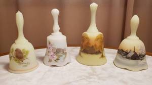 lot 107 image: Fenton Custard Glass Bells  Hand Painted  6 to 7 in. tall