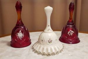 lot 109 image: Fenton Glass Bells  Hand Painted  6 to 7 in. tall