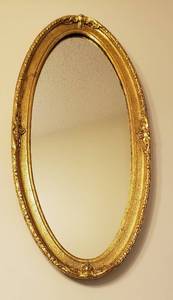 lot 132 image: Gold Framed Oval Mirror  13 x 26.5 in.