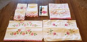 lot 136 image: 6 Sets of Vintage Pillow Cases ( some embroidery, some printed, and some fabric painted)