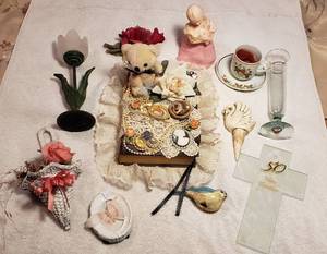 lot 151 image: Home Decor Decorated Book, Candle Holders, and Figurines