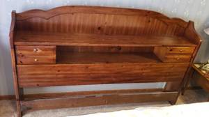 lot 158 image: Bassett King Size Wood Headboard wSliding Door End Compartments  77.5 x 11 x 47 in. tall