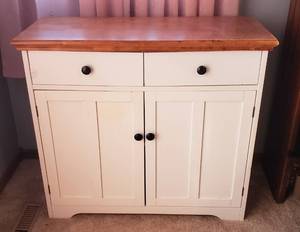 lot 159 image: Pressed Board White 2 Drawer2 Door Cabinet  34 x 14 x 30.5 in. tall