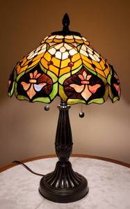 lot 160 image: Tiffany Style Stain Glass Lamp wMetal Base  24 in. tall