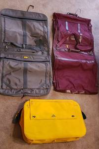 lot 167 image: 2 Folding Suit Bags and 1 Yellow Nylon Luggage