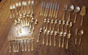 lot 306 image: 54 Pc Set of Vintage Excel Stainless Goldtone Flatware - made in Korea