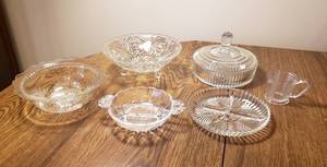 lot 312 image: Pressed Clear Glass Serving Dishes