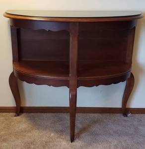 lot 340 image: Vintage Dark Wood Half-moon EntryHall Table with Smoke Glass topper   38Wx16Dx33T