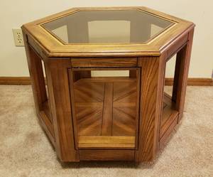 lot 356 image: Wood End table with smoke glass top 25x21