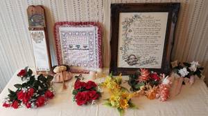 lot 364 image: Cross Stitch art, Silk flowers, Candles