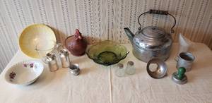 lot 366 image: Vintage Kitchen Utensils, Dishes and Revere Tea Pot