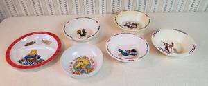 lot 369 image: Vintage Kids Plastic Cereal Bowls and Divided Plate