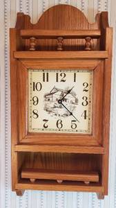 lot 373 image: Battery Operated Oak Wood Kitchen Clock  12 x 5 x 25 in. tall