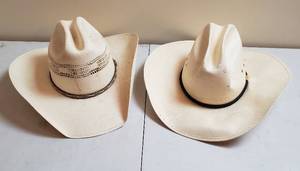 lot 401 image: 2 Straw Cowboy Hats Resistol (size 7) and Atwood (size 7 18)