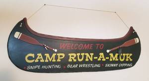 lot 413 image: Wood Canoe Sign  30 x 11 in.