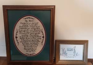 lot 417 image: 2 Framed ART Saying for Mate & Cartoon
