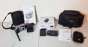 lot 441 image: Canon Power Shot ELPH 350 HS Camera with battery charger & case, Kodak Easy Share Camera with battery charger & case, Dolica Camera case