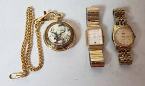 lot 475 image: Gruen Mens Wristwatch, Indiglo Mens Wristwatch, Franklin Mint Deer Pocket Watch
