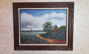 lot 479 image: Framed Oil Painting Farm Landscape  31 x 25 in.