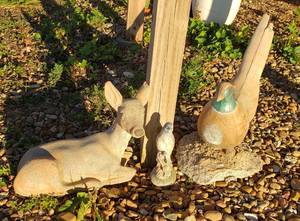 lot 1003 image: 3 Concrete Statues Fawn (chipped ear), Pheasant (chipped tail) and Blue Bird