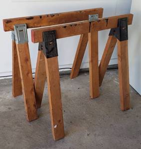 lot 802 image: Wood Sawhorses (pair)  36 x 33 in. tall