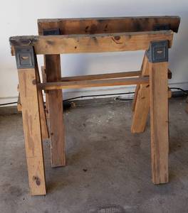 lot 803 image: Wood Sawhorses (pair)  33 x 33.5 in. tall