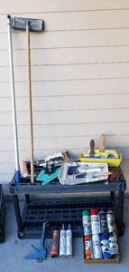 lot 851 image: Painting supplies, spray paint, caulking - with crate. Shelf not included.