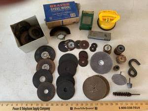lot 884 image: Sanding Discs & Cylinders , Drill Sanding attachments, Steel Wool, various hardware
