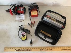 lot 887 image: Battery Chargers, ZeroStart Heat-Magnet, Coleman Powermate 800 Watt Power Inverter