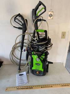 lot 888 image: Greenworks Electric Pressure Washer, Blue Hawk power washer wand with hose.