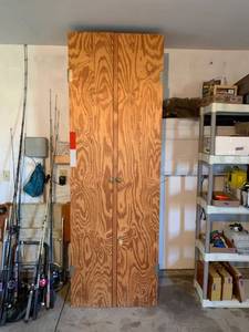 lot 975 image: Custom made Wood fishing supplies storage Cabinet - 32x17x 86