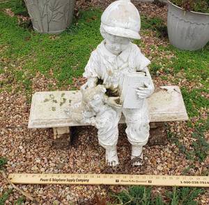 lot 1018 image: 2 pc. Resin Boy on Bench Statue