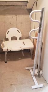lot 600 image: Large Shower Chair and Handicap Assist Pole System